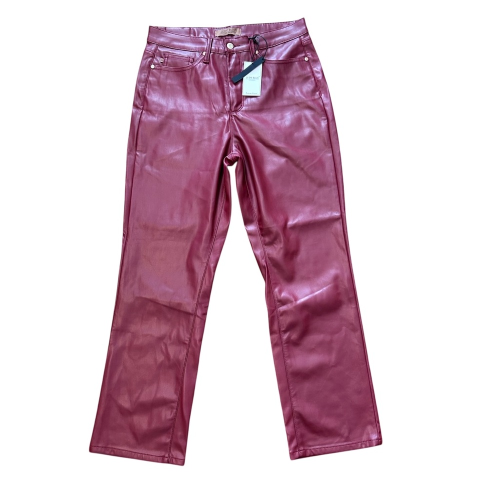 Judy Blue Tummy Control Size‎ 9/29 High-Rise Faux Leather Straight Leg Pants
